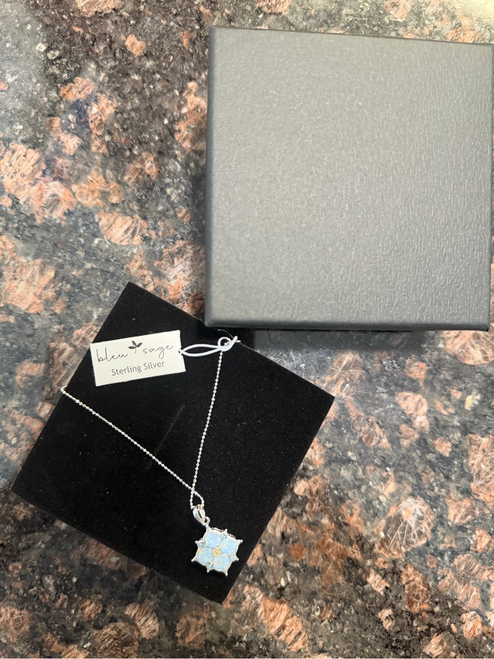 Blu Sage Sterling Silver Light Blue Flower Enamel Pendant Necklace
